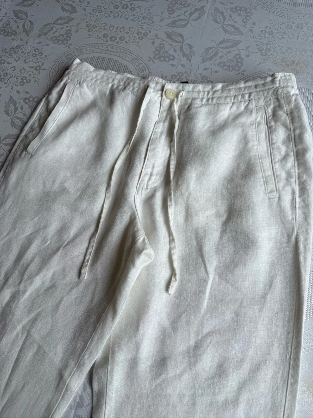 BLUE Saks Fifth Avenue White 100% Linen Casual Pants Elastic Waist Men’s Size 32